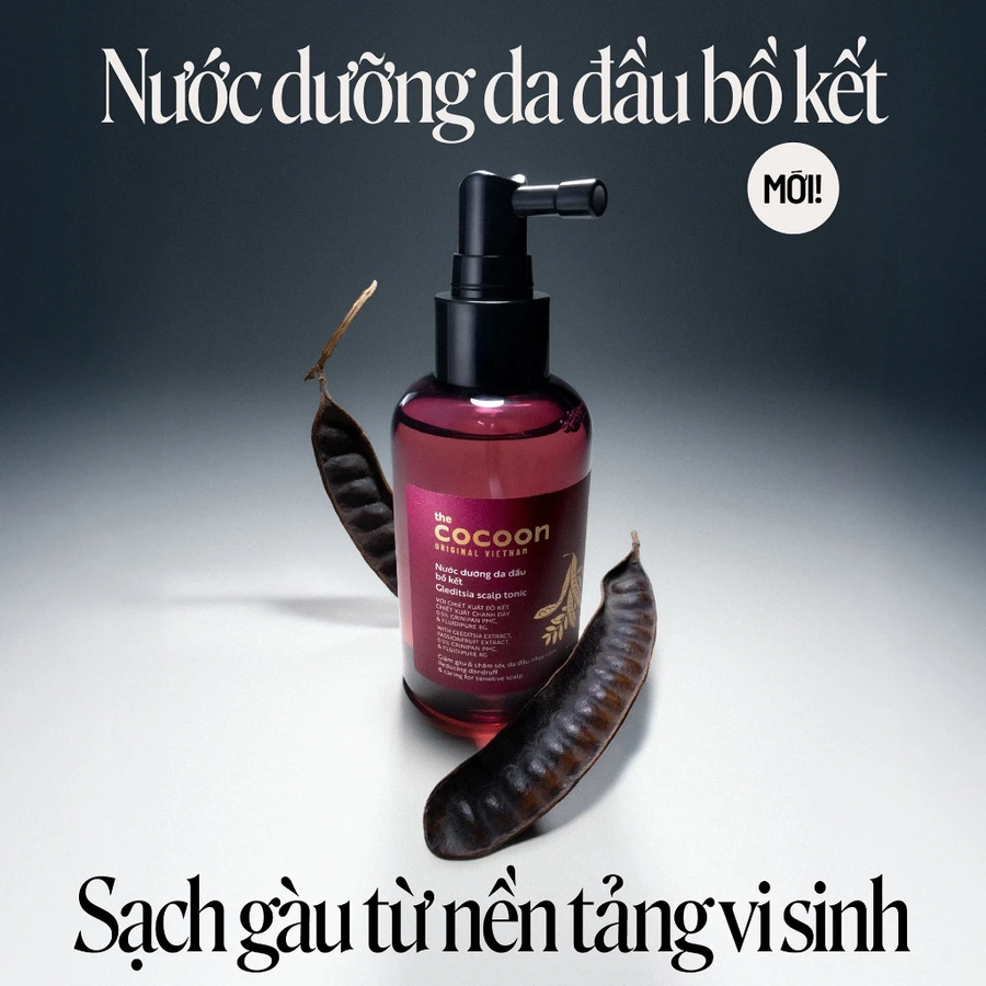 Cocoon Vietnam - Gleditsia Scalp Tonic (Nước Dưỡng Da Đầu Bồ Kết) with Gleditsia Extract, Passionfruit Extract, 0.5% Crinipan PMC, & Fluidipure 8G, Alcohol-Free 140ml.
