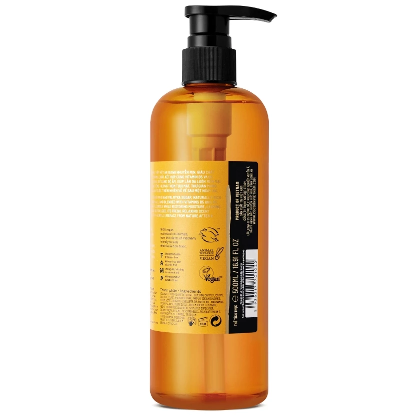 Cocoon Vietnam - An Giang Palmyra Sugar Shower Gel (Gel Tắm Đường Thốt Nốt An Giang) with Palmyra Sugar, Vitamins B5 & B3 500ml.