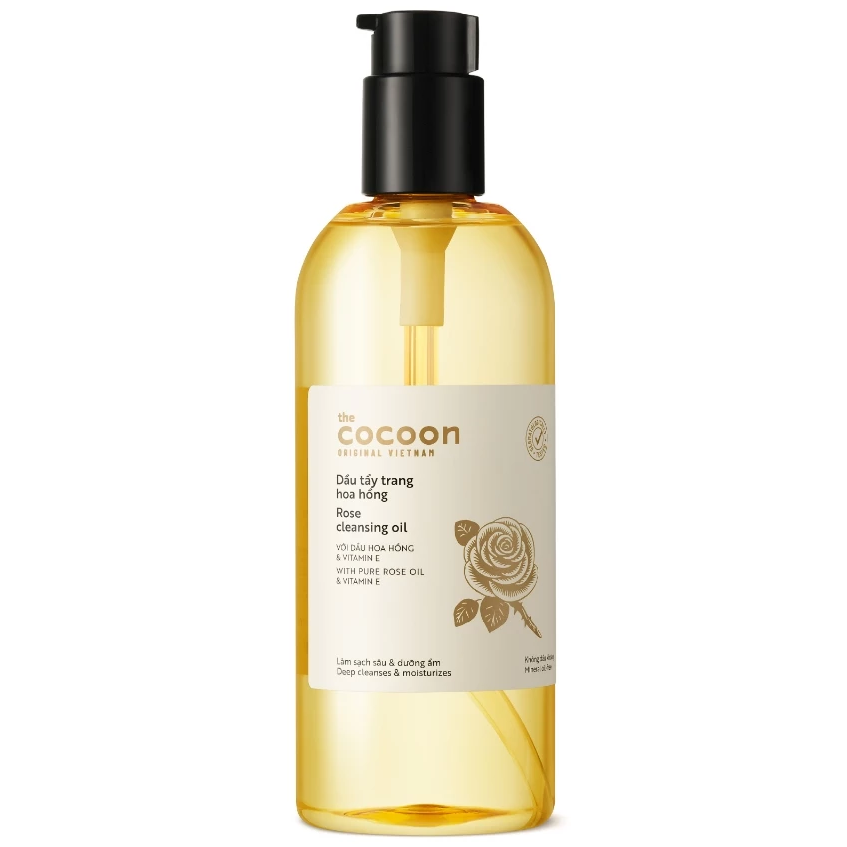 Cocoon Vietnam - Rose Cleansing Oil (Dầu Tẩy Trang Hoa Hồng) with Pure Rose Oil & Vitamin E 310ml.