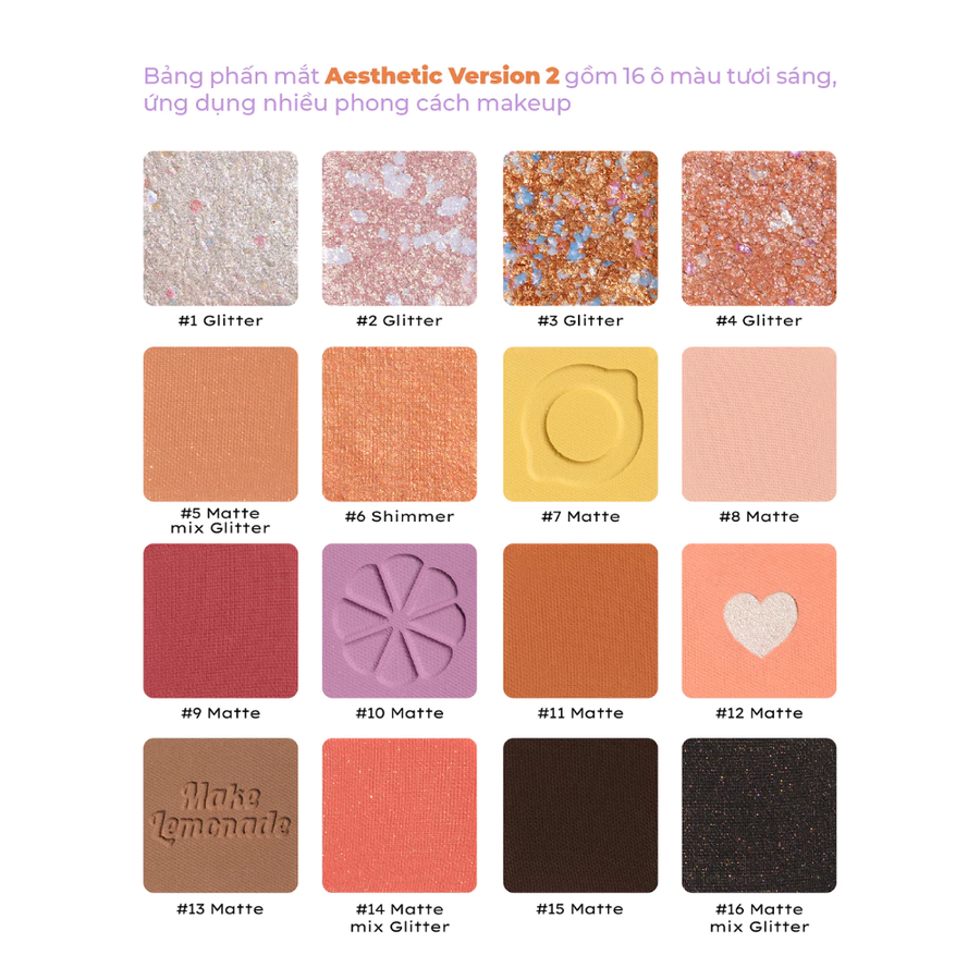 Lemonade - Aesthetic - Eyeshadow Palette Version 2 Bảng Phấn Mít Aesthetic Eyeshadow Palette Version 2 20.8g.