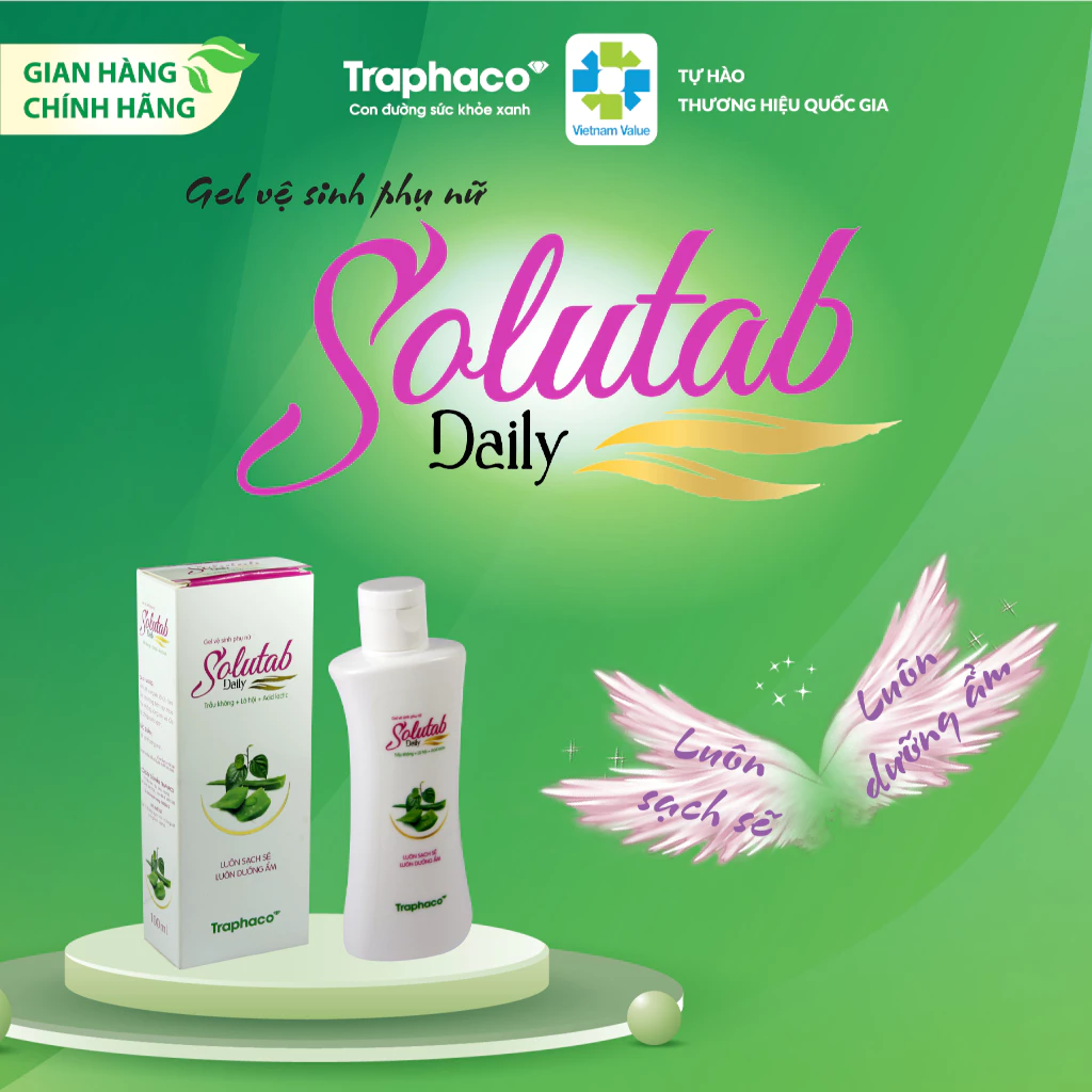 Traphaco - Solutab Daily - Feminine Hygiene Gel for Cleansing and pH Balance Gel Dung Dịch Cân Bằng pH Nhẹ Dịu 100ml.