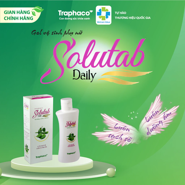 Traphaco - Solutab Daily - Feminine Hygiene Gel for Cleansing and pH Balance Gel Dung Dịch Cân Bằng pH Nhẹ Dịu 100ml.