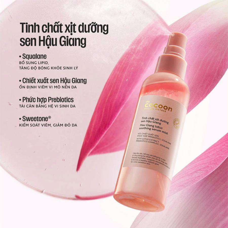 Cocoon Vietnam - Hau Giang Lotus Soothing Serum Mist (Tinh Chất Xịt Dưỡng Sen Hậu Giang) with Lotus Extract & Prebiotics 200ml.