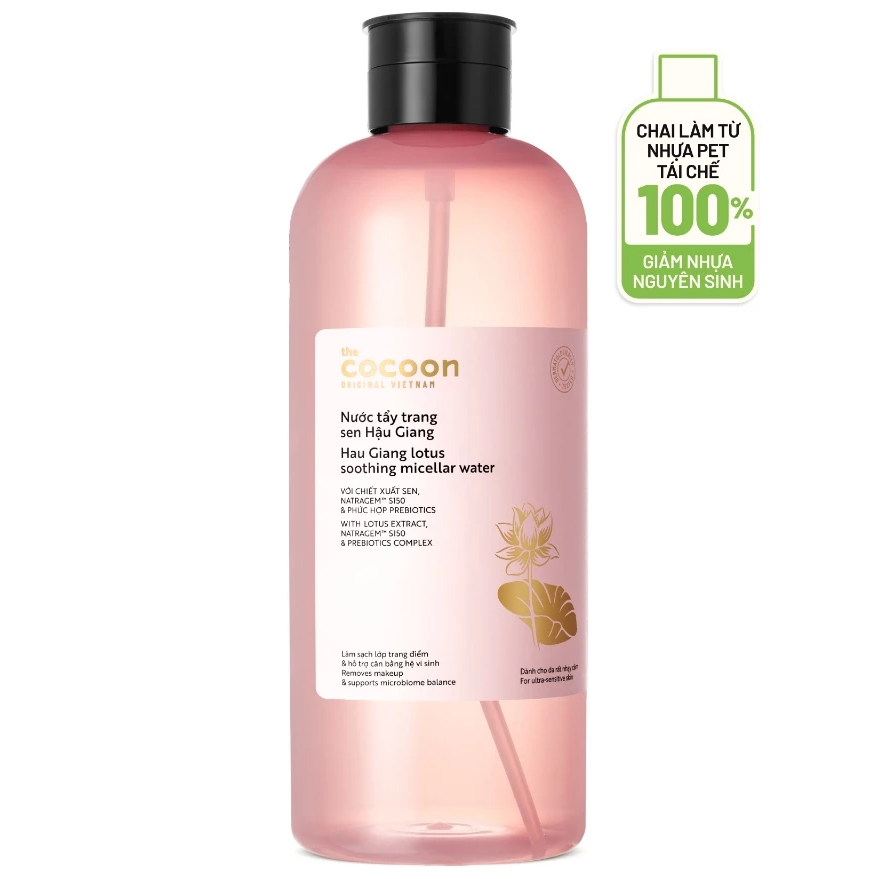 Cocoon Vietnam - Hau Giang Lotus Soothing Micellar Water (Nước Tẩy Trang Sen Hậu Giang) with Lotus Extract & Prebiotics 1000ml.
