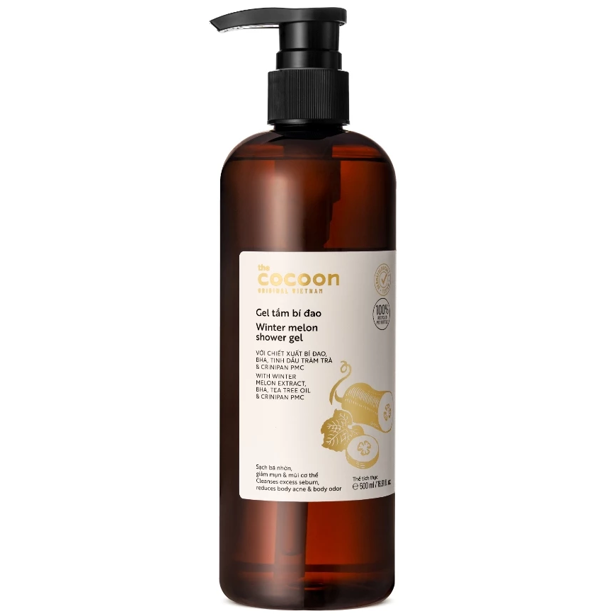 Cocoon Vietnam - Winter Melon Shower Gel (Gel Tắm Bí Đao) with Winter Melon Extract, BHA, Tea Tree Oil & Crinipan PMC 500ml.