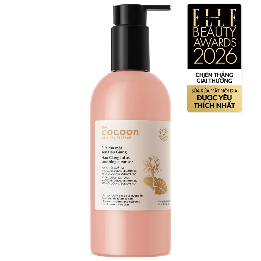 Cocoon Vietnam - Hau Giang Lotus Soothing Cleanser (Sữa Rửa Mặt Sen Hậu Giang) with Lotus Extract, Madecassoside & Vitamin B5 310ml.