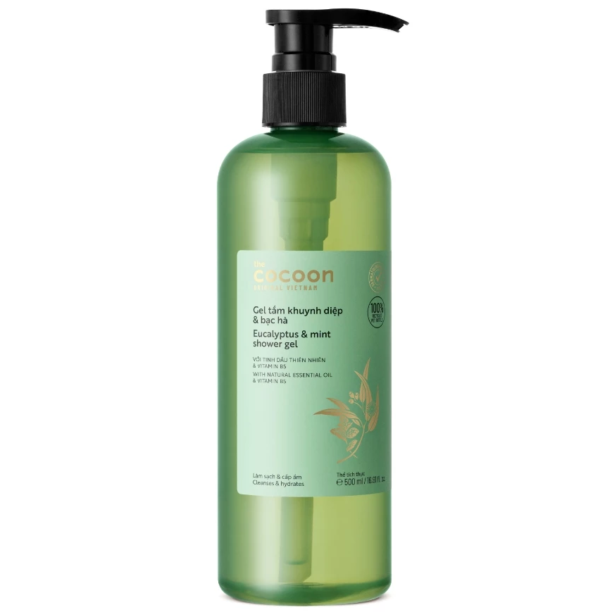 Cocoon Vietnam - Eucalyptus & Mint Shower Gel (Gel Tắm Khuynh Diệp & Bạc Hà) with Natural Essential Oil & Vitamin B5 500ml.