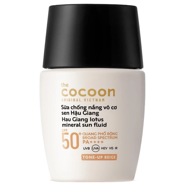 Cocoon Vietnam - Hau Giang Lotus Mineral Sun Fluid (Sữa Chống Nắng Vô Cơ Sen Hậu Giang) SPF 50+ PA++++ Tone-Up Beige 15ml.