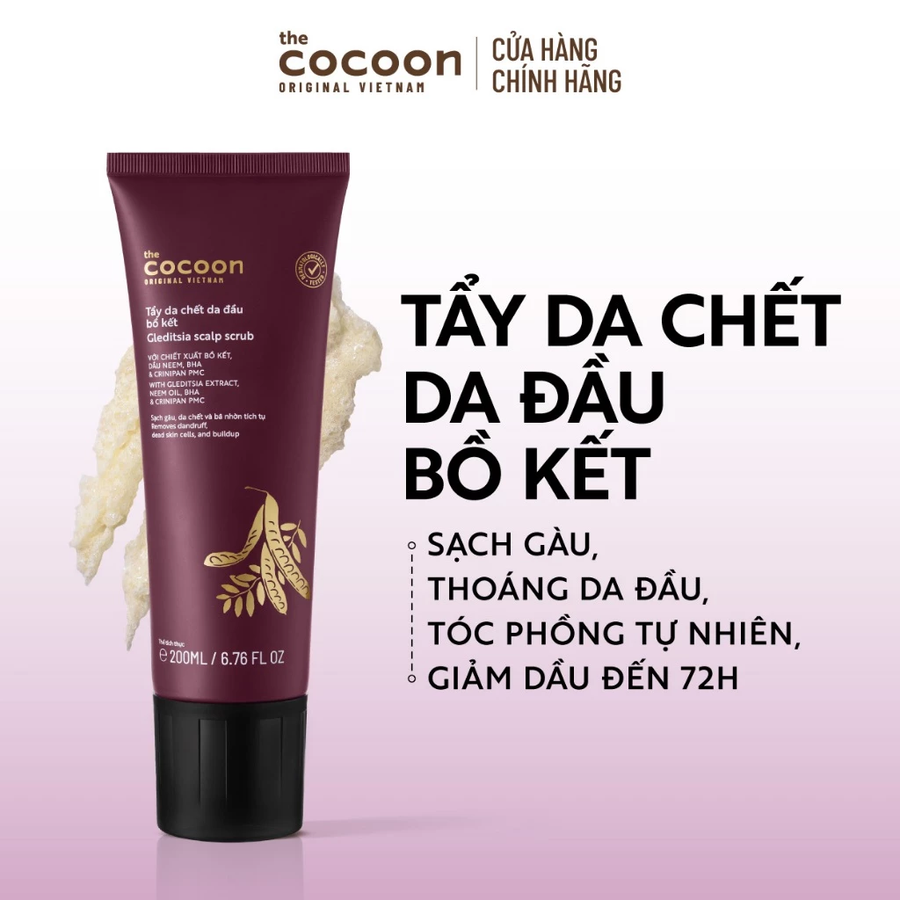 Cocoon Vietnam - Gleditsia Scalp Scrub (Tẩy Da Chết Da Đầu Bồ Kết) with Gleditsia Extract, Neem Oil, BHA & Crinipan PMC 200ml.