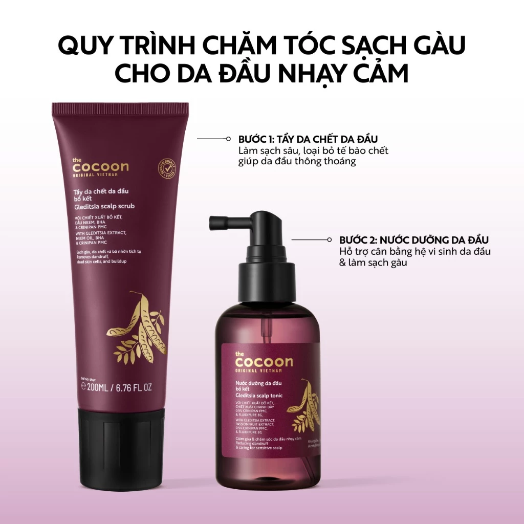 Cocoon Vietnam - Gleditsia Scalp Scrub (Tẩy Da Chết Da Đầu Bồ Kết) with Gleditsia Extract, Neem Oil, BHA & Crinipan PMC 200ml.