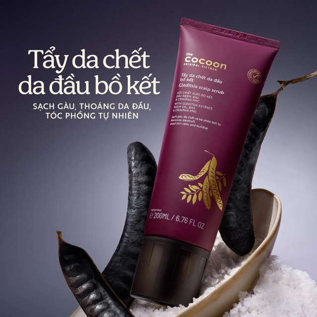 Cocoon Vietnam - Gleditsia Scalp Scrub (Tẩy Da Chết Da Đầu Bồ Kết) with Gleditsia Extract, Neem Oil, BHA & Crinipan PMC 200ml.