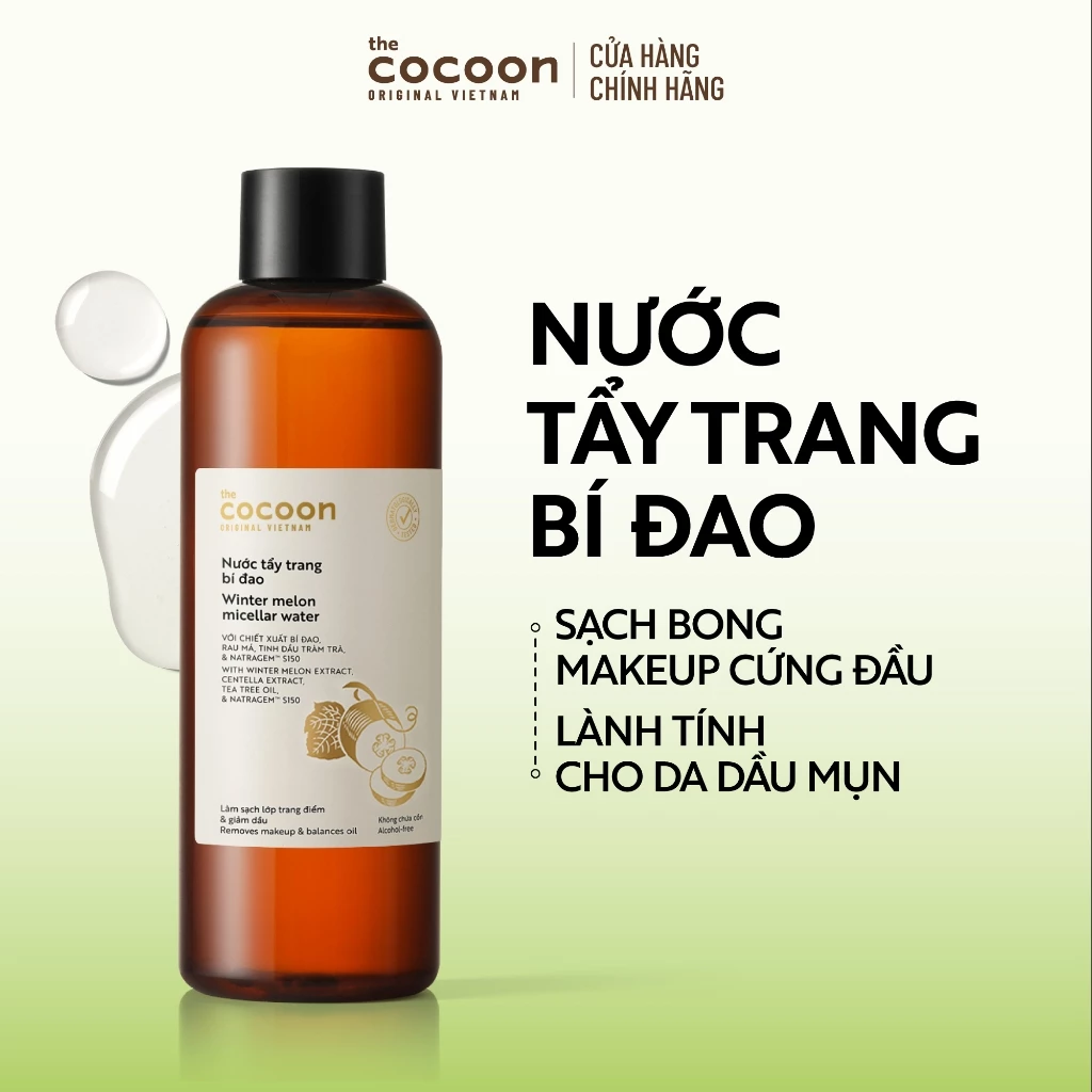 Cocoon Vietnam - Winter Melon Micellar Water (Nước Tẩy Trang Bí Đao) with Winter Melon Extract, Centella Extract, Tea Tree Oil & Natragem™ S150 500ml.