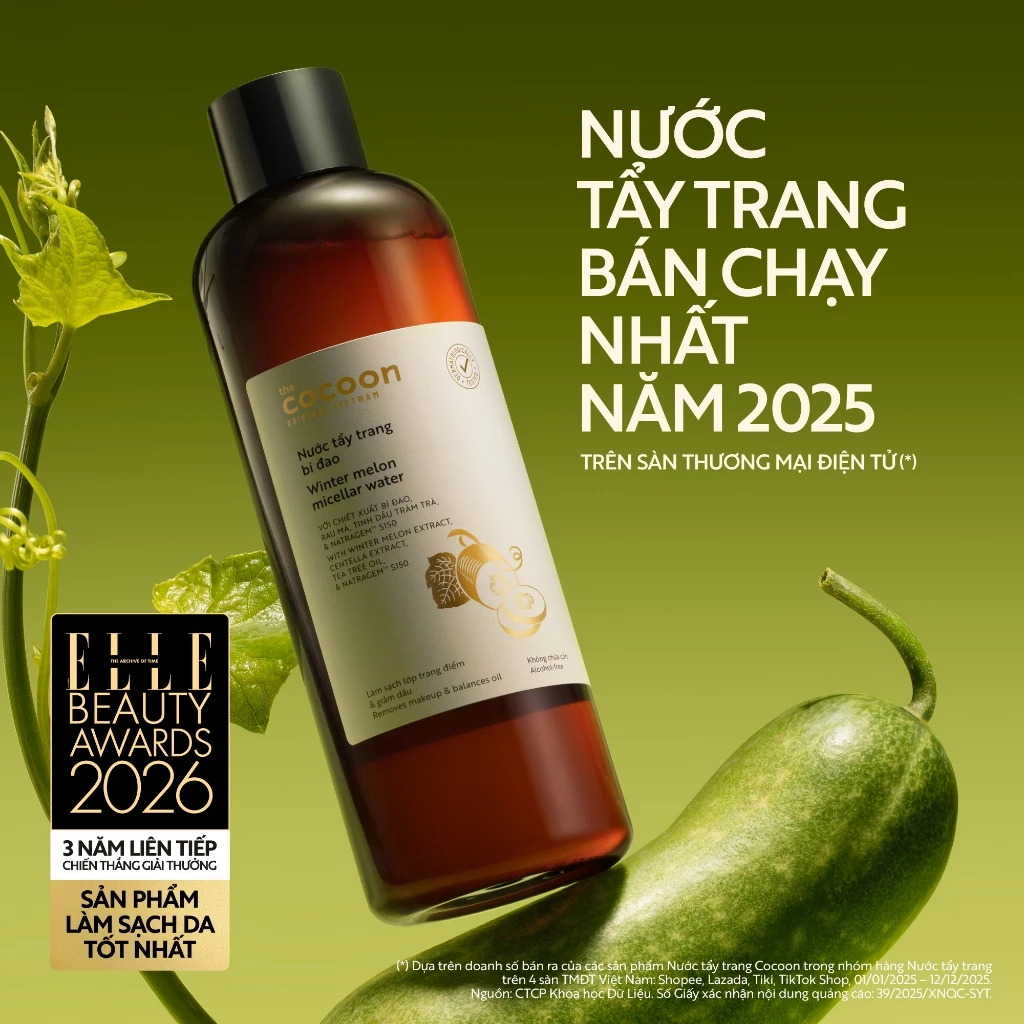 Cocoon Vietnam - Winter Melon Micellar Water (Nước Tẩy Trang Bí Đao) with Winter Melon Extract, Centella Extract, Tea Tree Oil & Natragem™ S150 500ml.
