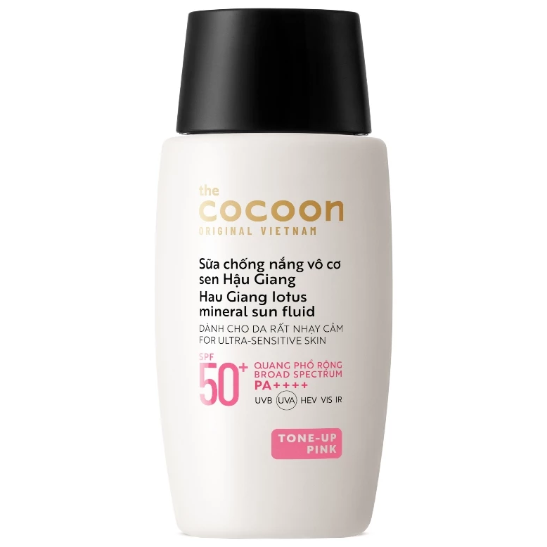 Cocoon Vietnam - Hau Giang Lotus Mineral Sun Fluid (Sữa Chống Nắng Vô Cơ Sen Hậu Giang) SPF 50+ PA++++ Tone-Up Pink 50ml.