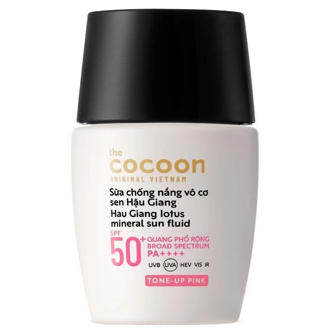 Cocoon Vietnam - Hau Giang Lotus Mineral Sun Fluid (Sữa Chống Nắng Vô Cơ Sen Hậu Giang) SPF 50+ PA++++ Tone-Up Pink 15ml.
