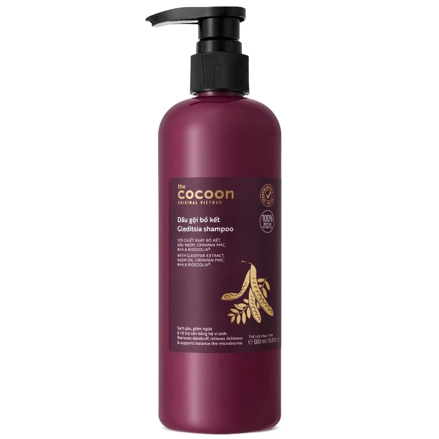 Cocoon Vietnam - Gleditsia Shampoo (Dầu Gội Bồ Kết) with Gleditsia Extract, Neem Oil, Crinipan PMC, BHA & BioEcolia® 500ml.