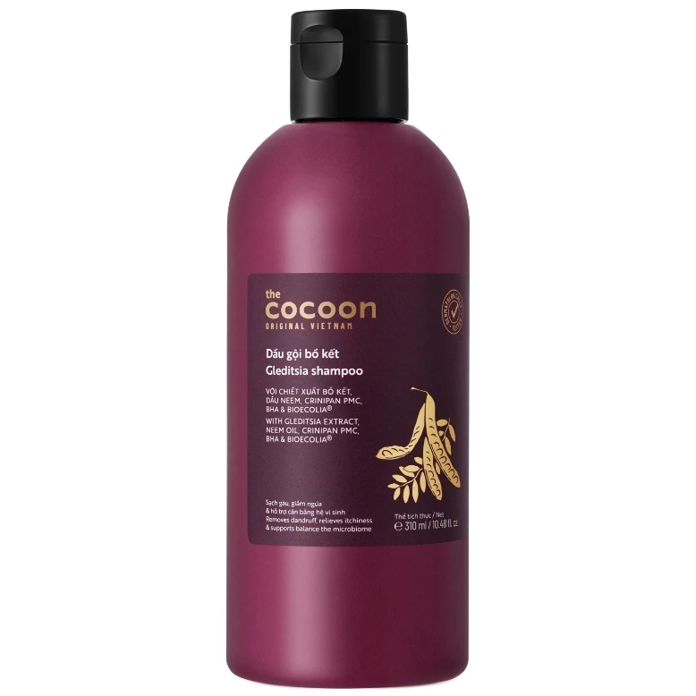 Cocoon Vietnam - Gleditsia Shampoo (Dầu Gội Bồ Kết) with Gleditsia Extract, Neem Oil, Crinipan PMC, BHA & BioEcolia® 310ml.