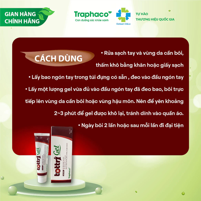 Traphaco - Tottri Gel - Hemorrhoid Relief Gel for Swelling and Pain Gel Bôi Trĩ Giảm Nhanh Đau Rát & Táo Bón 30g.