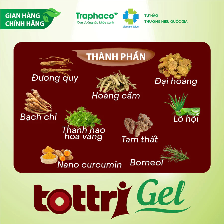 Traphaco - Tottri Gel - Hemorrhoid Relief Gel for Swelling and Pain Gel Bôi Trĩ Giảm Nhanh Đau Rát & Táo Bón 30g.