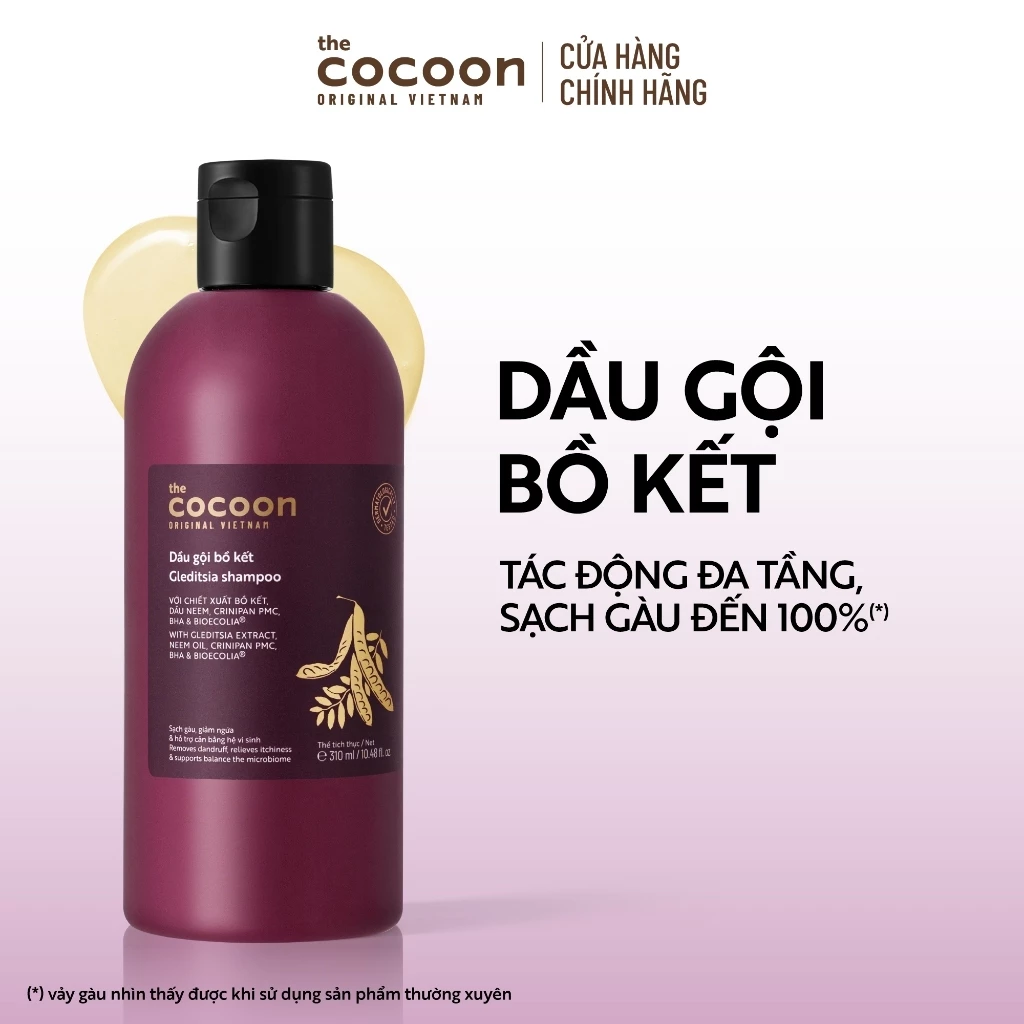 Cocoon Vietnam - Gleditsia Shampoo (Dầu Gội Bồ Kết) with Gleditsia Extract, Neem Oil, Crinipan PMC, BHA & BioEcolia® 310ml.