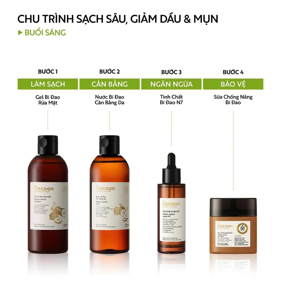 Cocoon Vietnam - Winter Melon Cleanser (Gel Bí Đao Rửa Mặt) with Winter Melon & Centella Extract, Tea Tree Oil & BHA 500ml.