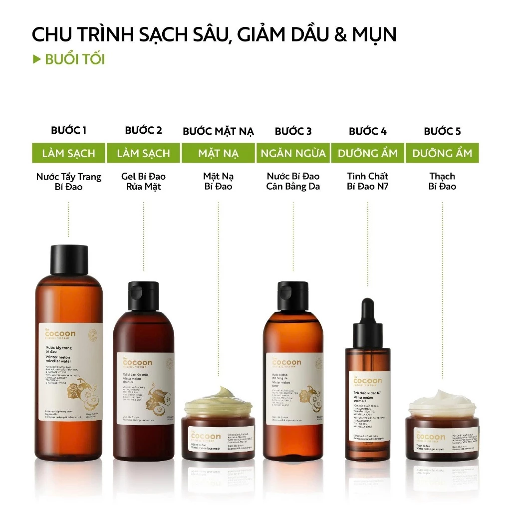 Cocoon Vietnam - Winter Melon Cleanser (Gel Bí Đao Rửa Mặt) with Winter Melon & Centella Extract, Tea Tree Oil & BHA 140ml.