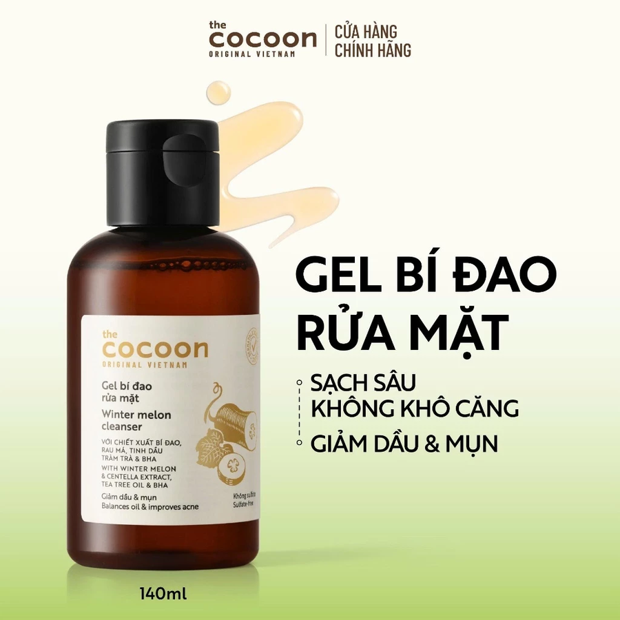 Cocoon Vietnam - Winter Melon Cleanser (Gel Bí Đao Rửa Mặt) with Winter Melon & Centella Extract, Tea Tree Oil & BHA 140ml.