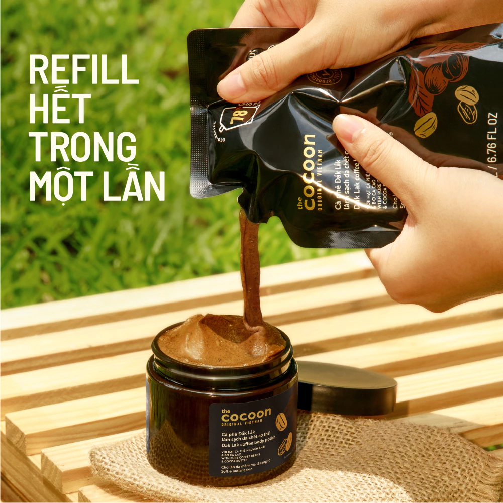 Cocoon Vietnam - Dak Lak Coffee Body Polish (Cà Phê Đắk Lắk Làm Sạch Da Chết Cơ Thể) with Pure Coffee Beans & Cocoa Butter Refill 200ml.