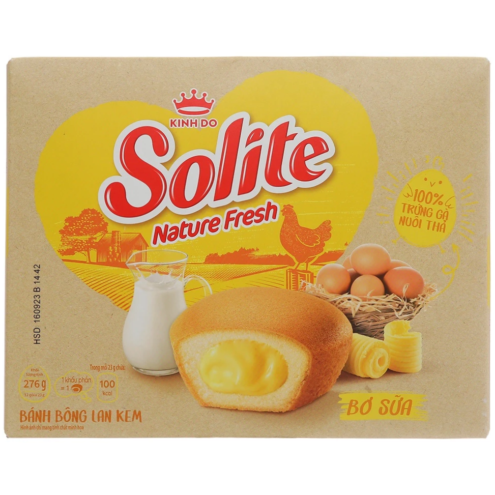 KINH DO - Solite - Nature Fresh Sponge Cake Bánh Bông Lan Kem vị Bơ Sữa with Mutter Cream Filling 276g. (12 pieces)