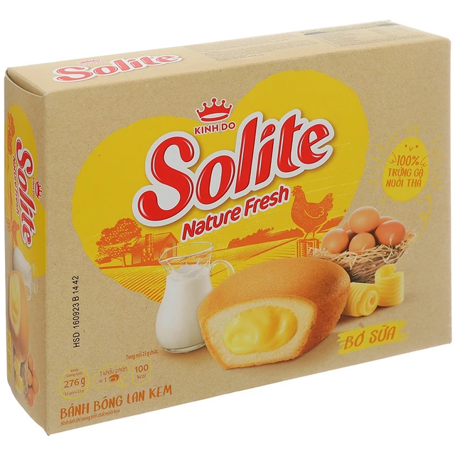 KINH DO - Solite - Nature Fresh Sponge Cake Bánh Bông Lan Kem vị Bơ Sữa with Mutter Cream Filling 276g. (12 pieces)