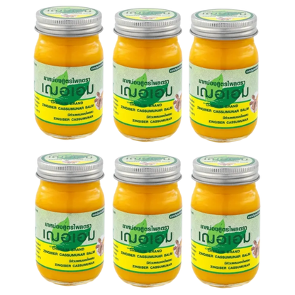 Cher-aim - Yellow Balm - Aromatic Balm Zingiber Cassumunar Balm 65g. (Pack of 6) - Relieve Muscle Aches and Ailments - Made in Thailand